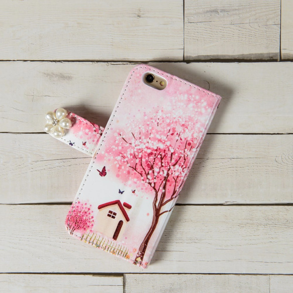 在庫限り 選べるビジュー CHERRY BLOSSOM 手帳型 ケース iPhone7 6s 6 Plus 5(k18) 3枚目の画像