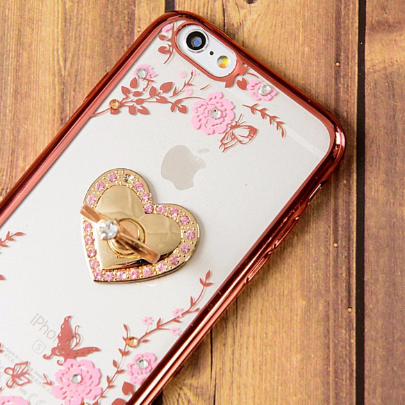 【特価】スマホリング フラワー 花柄 ピンク×ピンク TPU iPhoneX 7 8 Plus 6 5 2枚目の画像