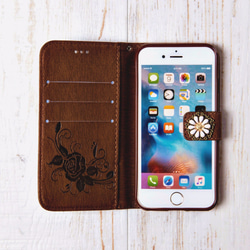セール在庫限り アンティークビジュー 上品な質感 蝶と花 ブラウン 手帳型ケース iPhone6 Plus (g05) 2枚目の画像