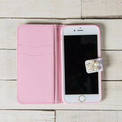 【在庫限り】選べるビジュー コスモス ピンク 手帳型 ケース iPhone7 8 Plus 6s(l28) 2枚目の画像