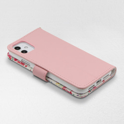 iPhone12 iPhoneSE2 iPhone11 ケース 手帳型 ビジュー&ストラップ 花柄 ピンク 4枚目の画像
