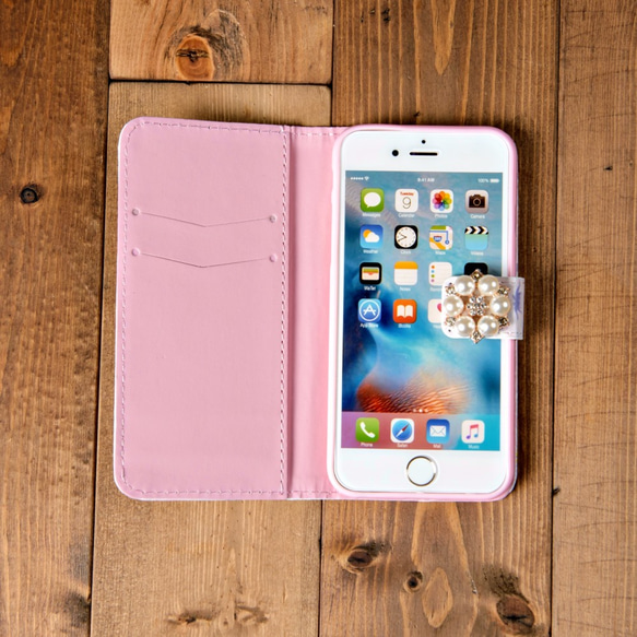 【在庫限り】選べるビジュー コスモス ピンク 手帳型 ケースiPhone7 8 Plus 6s 6(l28) 2枚目の画像