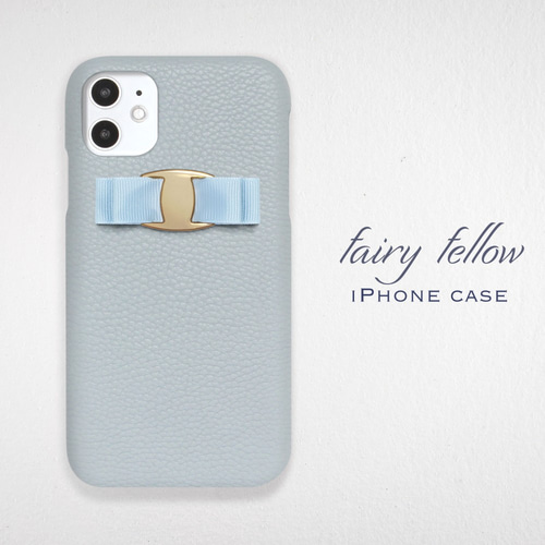 iPhone12 iPhoneSE2 iPhone11 ケース リボン グレインレザー スモーク  