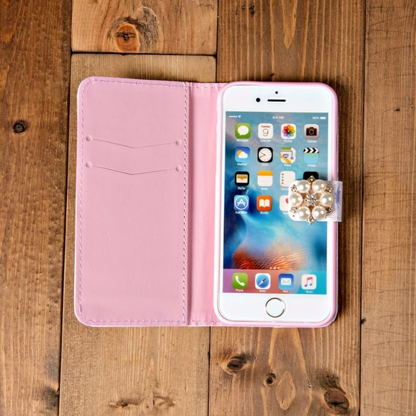 【在庫限り】選べるビジュー コスモス ピンク 手帳型 ケース iPhone7 8 Plus 6s 6(l28) 2枚目の画像