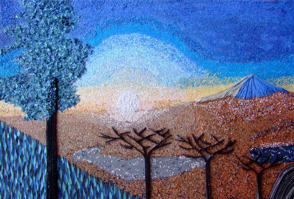 朝富士　紙のみによる作品