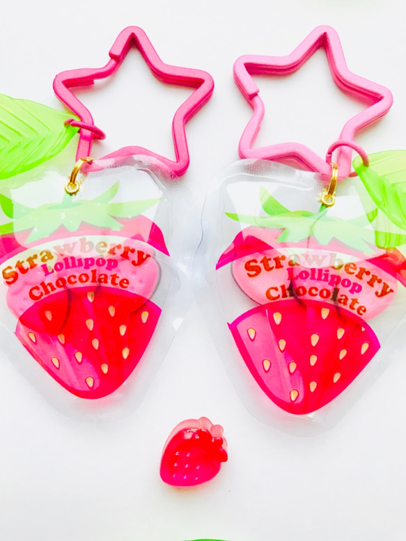 【Creema限定 早割価格】Strawberry lollipop chocolate (金具:ローズピンク) 2枚目の画像