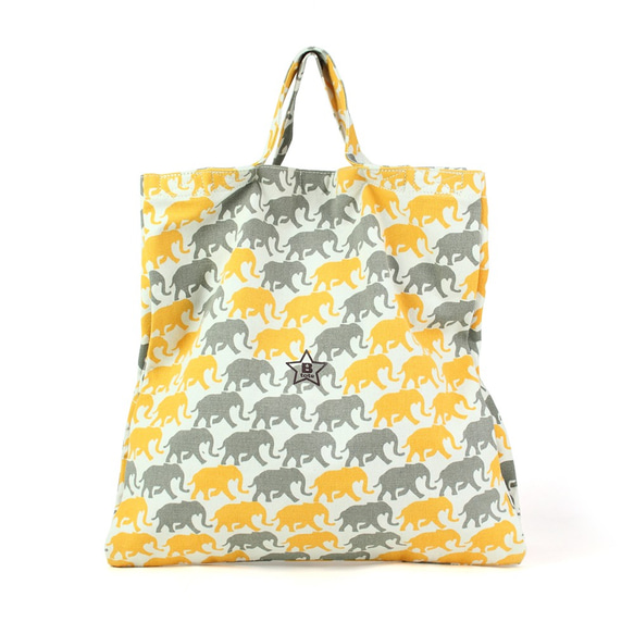 BAGCOM・2層動物トートバッグ-黄色と灰色の象★100414-94 3枚目の画像