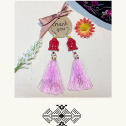 Buddhist earring pink tassel earring 佛頭耳環 第2張的照片