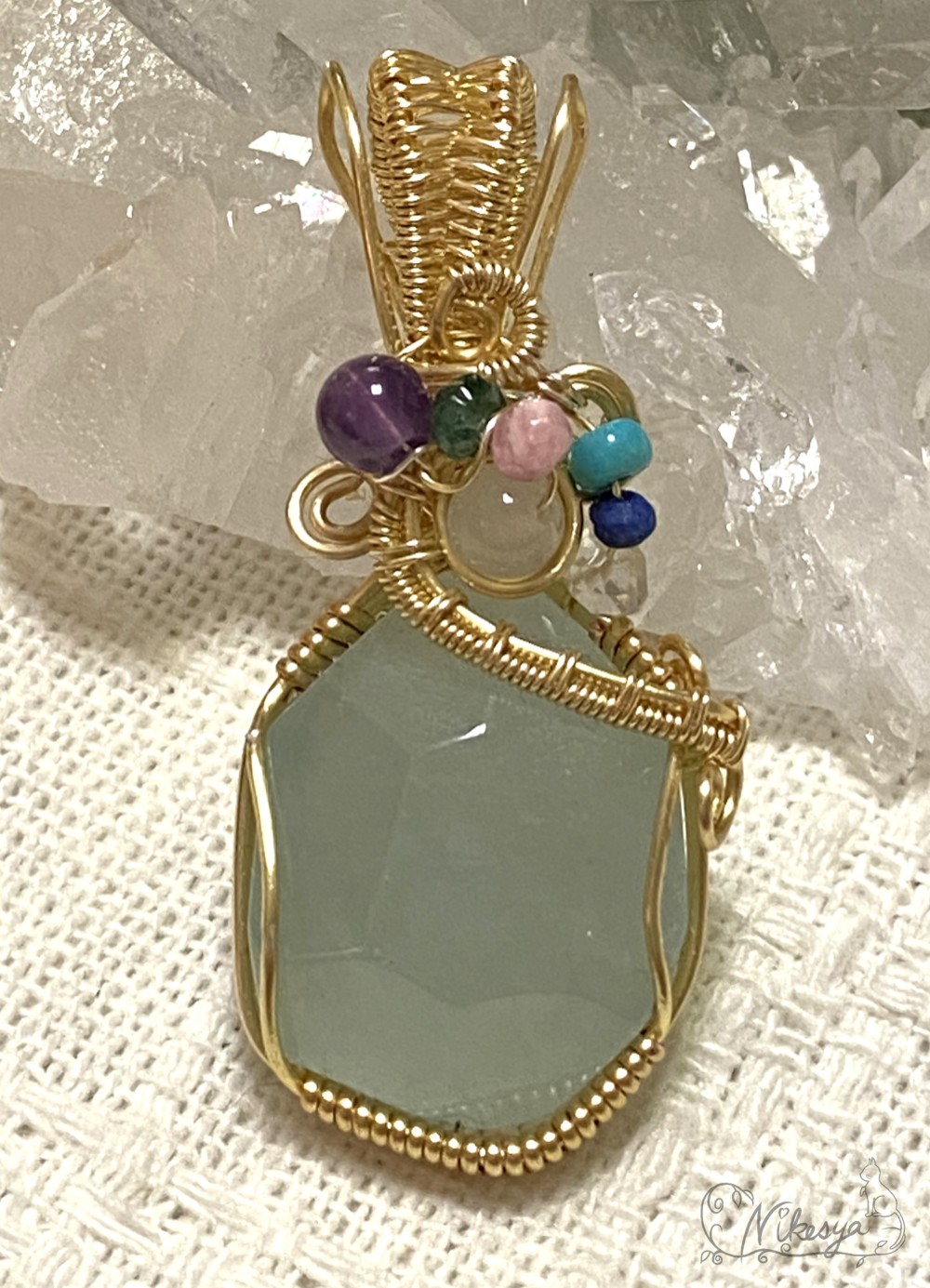 【ワイヤーアクセサリー】アクアマリン のペンダントトップ【１点もの】【３月誕生石】【送料無料】