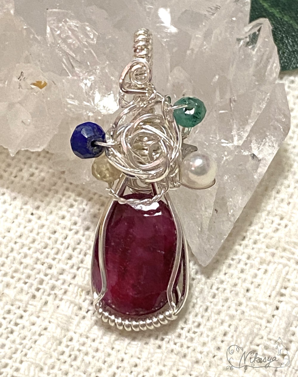 【Silver925】ルビーのペンダントトップ【ワイヤーアクセサリー】【7月誕生石】【一点もの】【送料無料】