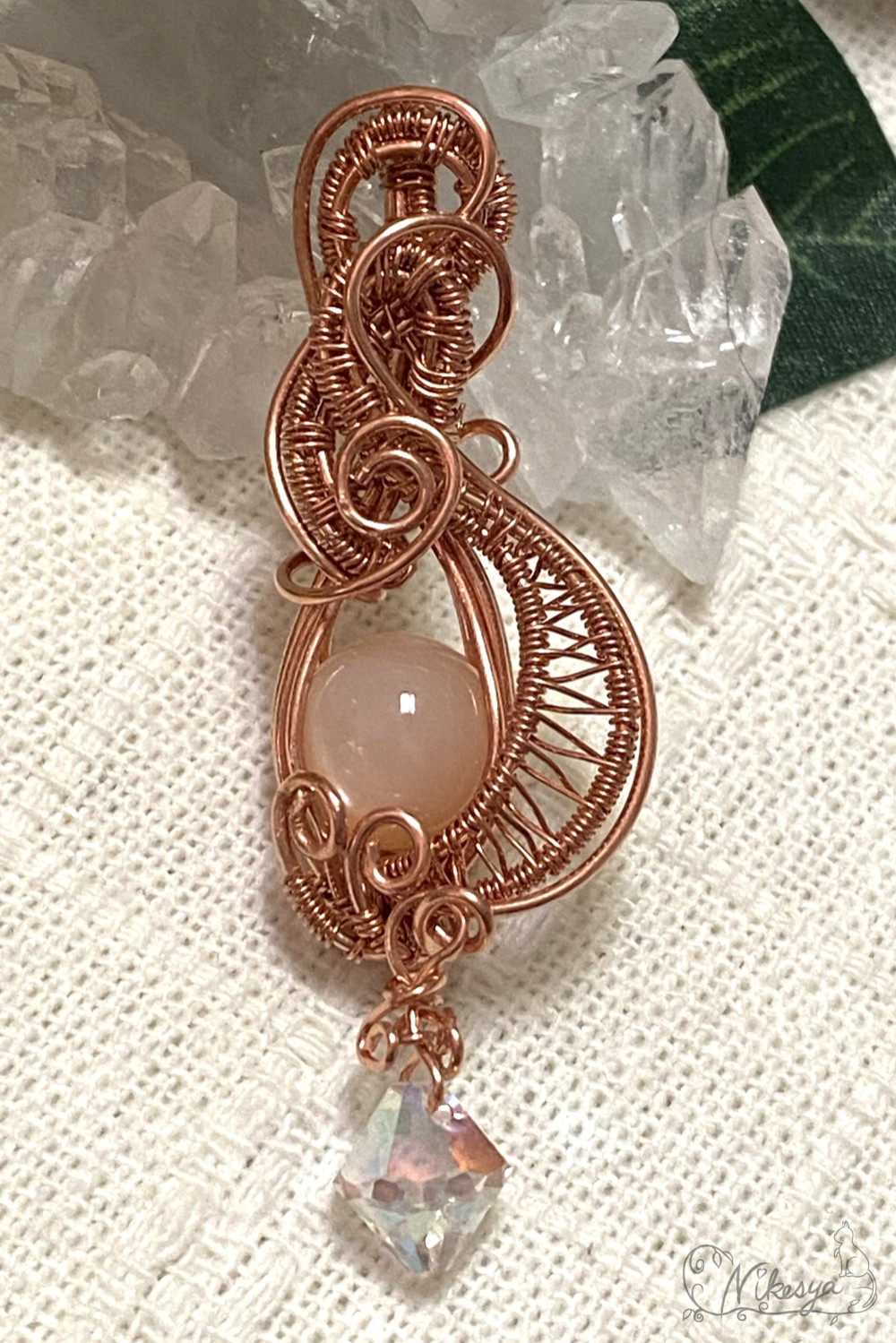 【ワイヤーアクセサリー】オレンジムーンストーンのペンダントトップ【送料無料】