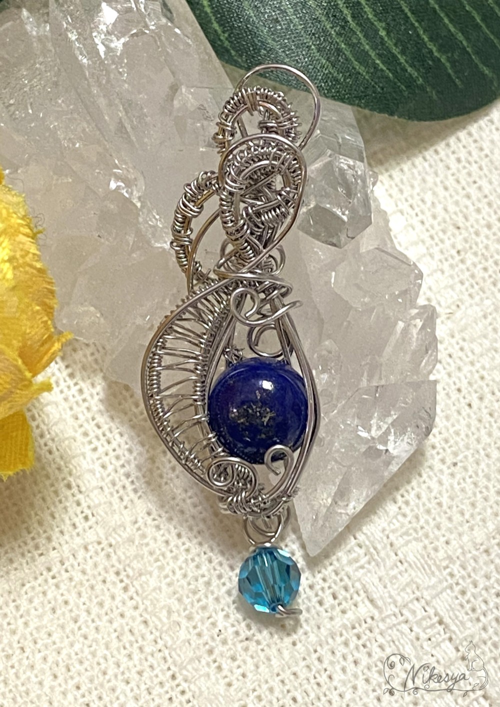 【ワイヤーアクセサリー】ラピスラズリのペンダントトップ【金属アレルギー対応】【12月誕生石】【送料無料】