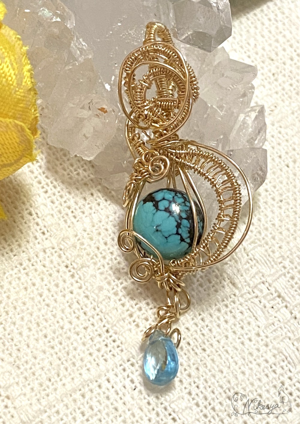 【14KGF 】ターコイズ（模様入り）のペンダントトップ【ワイヤーアクセサリー】【12月誕生石】【送料無料】