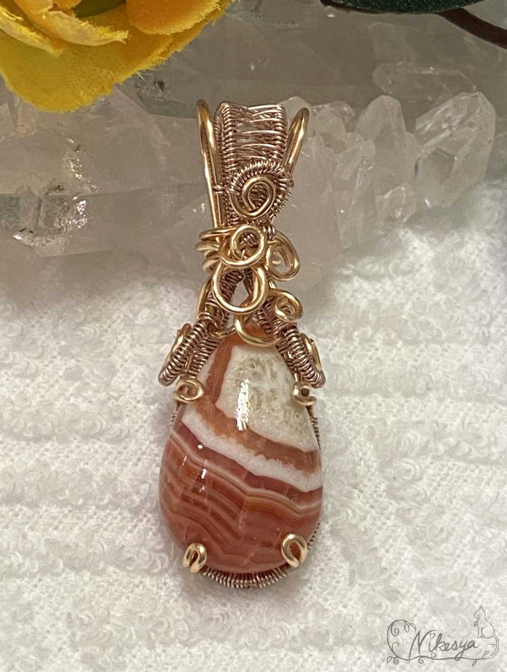 【ワイヤーアクセサリー】ボツワナアゲートのペンダントトップ【送料無料】