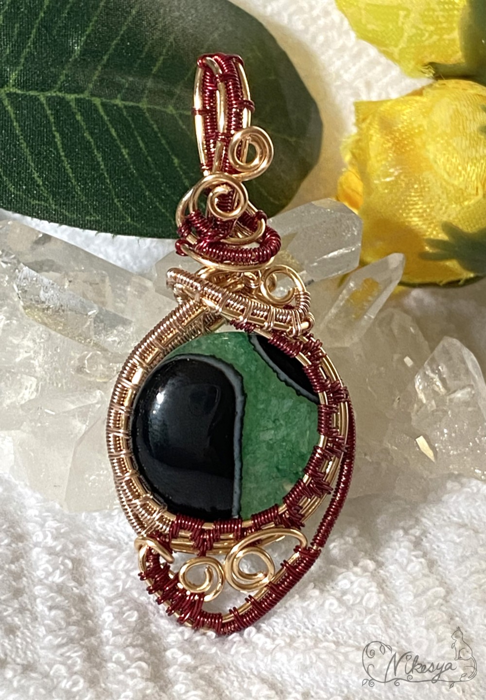 【ワイヤーアクセサリー】VEINS AGATE (静脈アゲート)のペンダントトップ【1点もの】【送料無料】