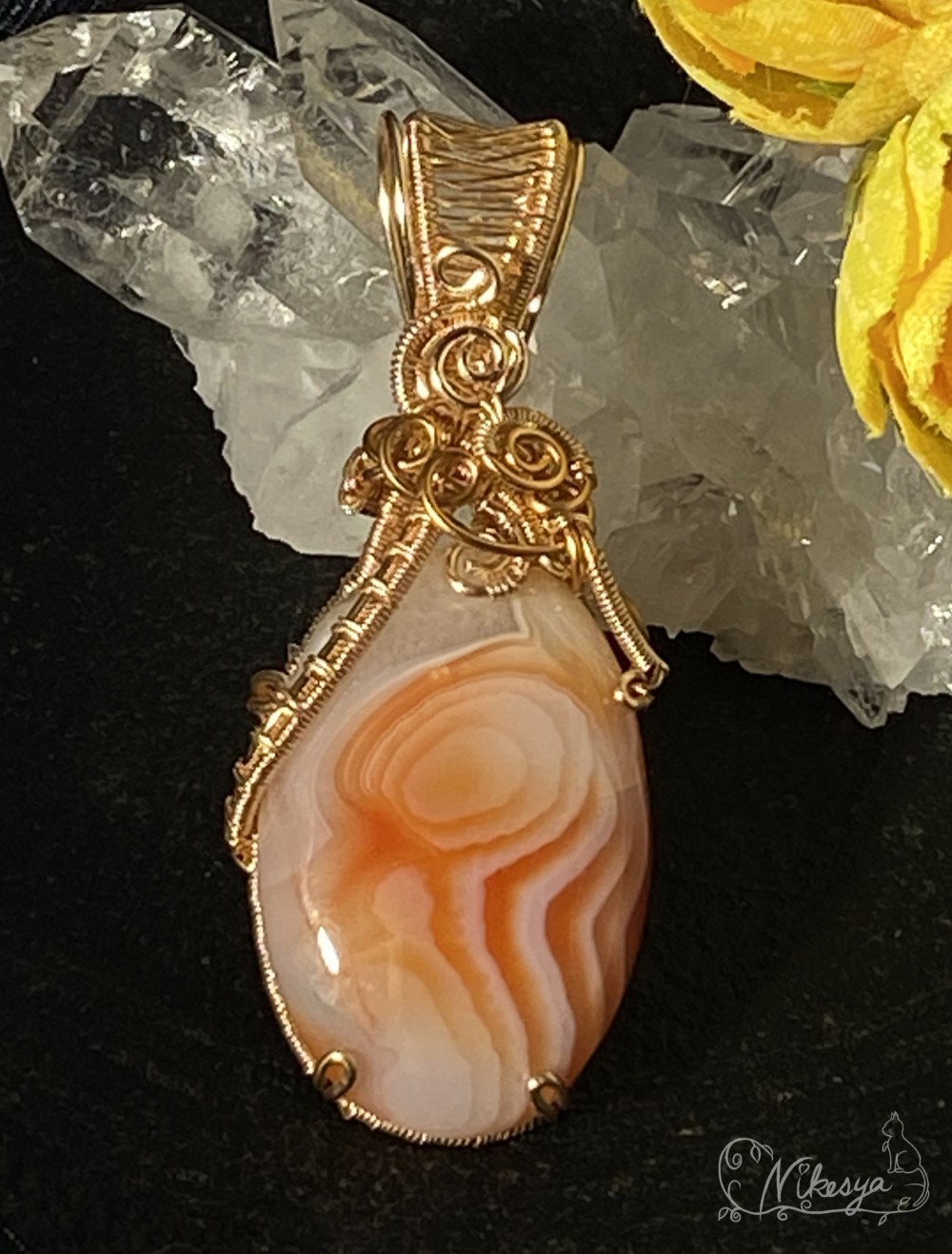 【ワイヤーアクセサリー】バンデッドアゲートのペンダントトップ【送料無料】