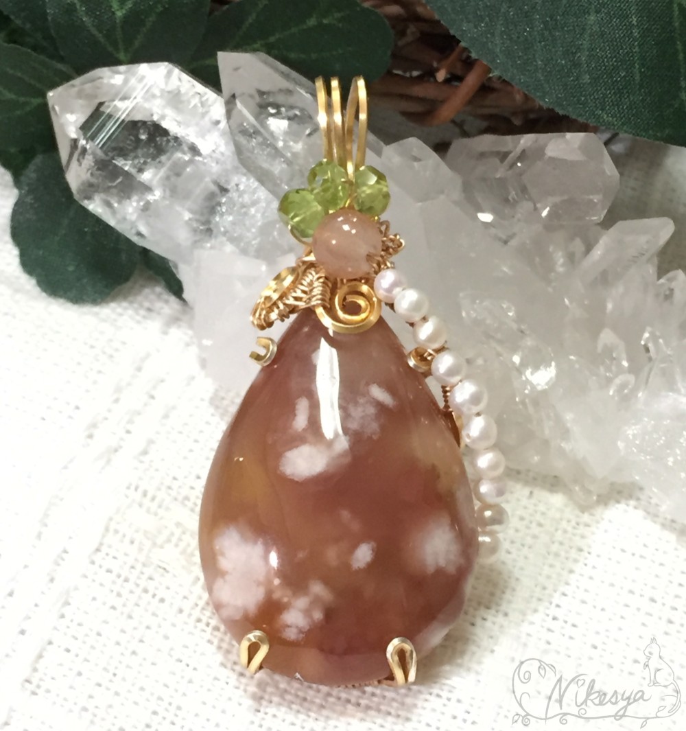 一点もの】チェリーブロッサムアゲートのペンダントトップ【桜瑪瑙