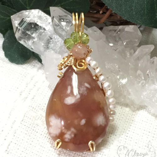 一点もの】チェリーブロッサムアゲートのペンダントトップ【桜瑪瑙