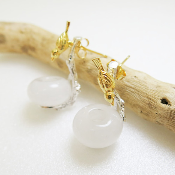 ◂READ Dazzling宝贝Baby。グッドナイト| White Jade 925 Silver Earrings 1枚目の画像