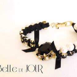 bijou × ribbon bracelet 02【black】 1枚目の画像