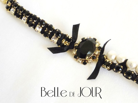 bijou × ribbon bracelet 02【black】 2枚目の画像