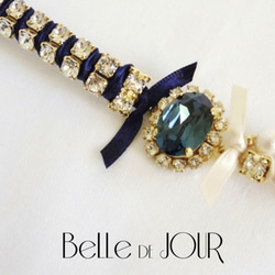 bijou × ribbon bracelet 02【navy】 2枚目の画像