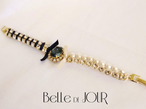 bijou × ribbon bracelet 02【navy】 3枚目の画像