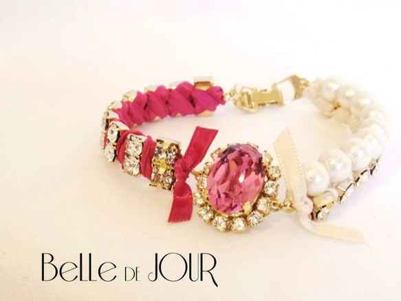 bijou × ribbon bracelet 02【rose】 1枚目の画像