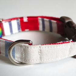 【６kgくらいまでの小型犬用】わんちゃんの首輪＋リードセット　linen stripe 2枚目の画像