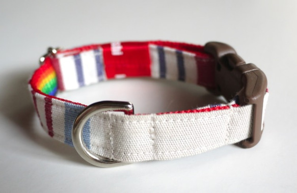 【６kgくらいまでの小型犬用】わんちゃんの首輪＋リードセット　linen stripe 2枚目の画像