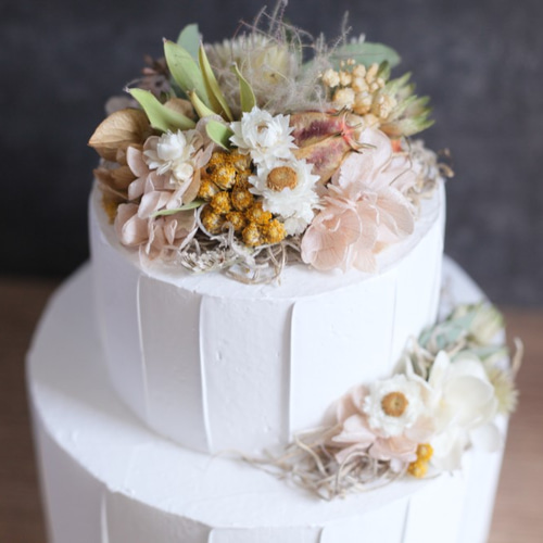 1点もの】ドライフラワー ボタニカルカラーのクレイケーキ（2段