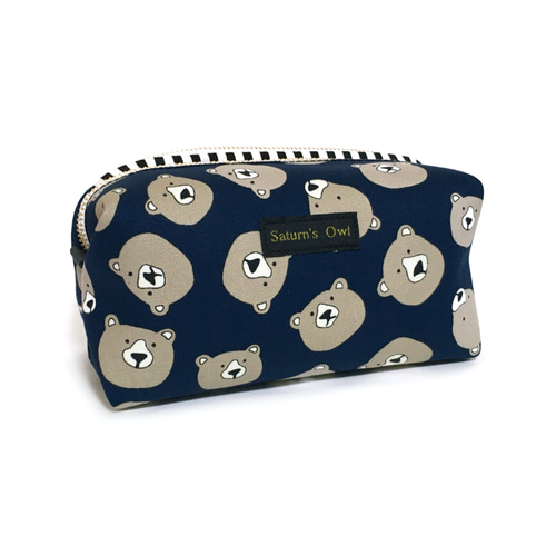 くまの顔いっぱいの大きめキャラメルポーチ ネイビー 紺 大きめ