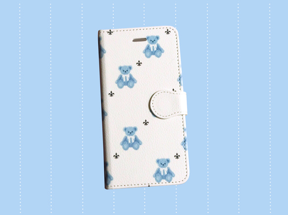テディベアの手帳型スマホケース(青) iPhone Android テディベア グッズ くま 熊 クマ 1枚目の画像