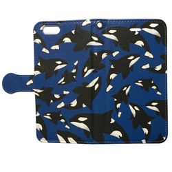 シャチいっぱいの手帳型スマホケース(ブルー) シャチ 鯱 しゃち 青 スマホケース グッズ 2枚目の画像