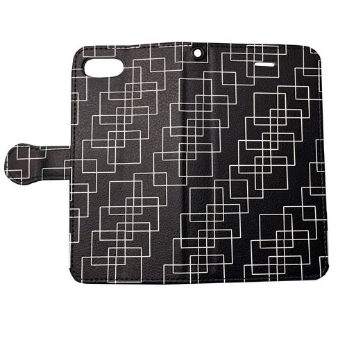 Square Puzzle 手帳型スマホケース 黒 スクエア 四角形 四角