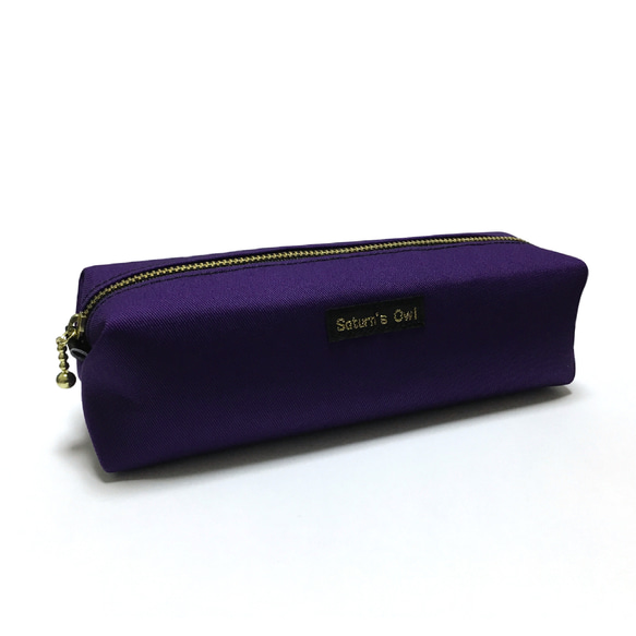 紫のシンプルなキャラメルペンケース パープル ペンケース 筆箱 ペンポーチ ストライプ 1枚目の画像