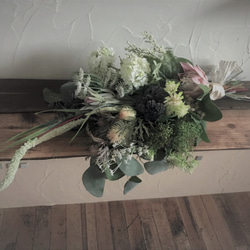 アーティフィシャルフラワー（造花）ドライフラワーブーケ風 花束 グレー系 2枚目の画像