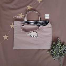 レッスンバッグ　くま×ギンガムチェックキルティング（ブラック） 1枚目の画像