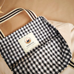 レッスンバッグ　くま×ギンガムチェックキルティング（ブラック） 3枚目の画像