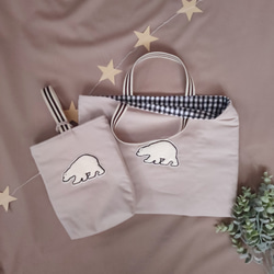 レッスンバッグ　くま×ギンガムチェックキルティング（ブラック） 5枚目の画像