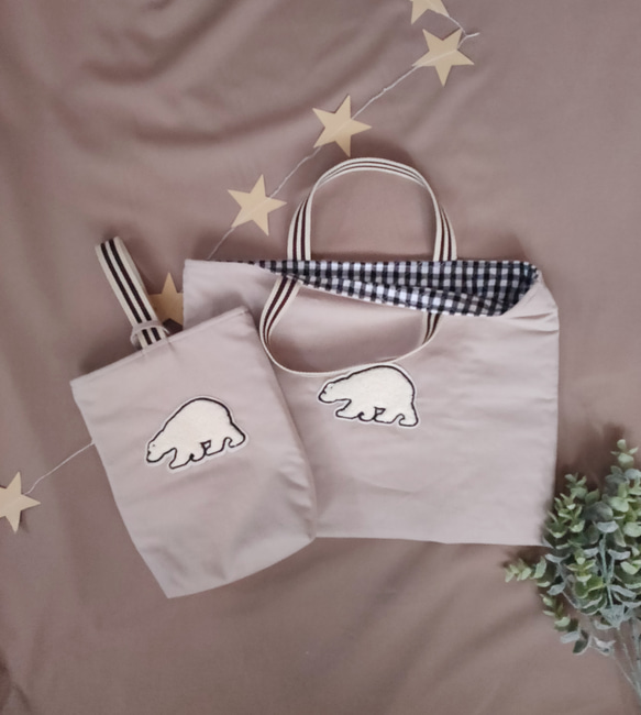 レッスンバッグ　くま×ギンガムチェックキルティング（ブラック） 5枚目の画像