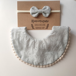 baby headband　✴︎レース刺繍（くすみブルー）　ヘアバンド　新生児・ベビー・キッズ用 2枚目の画像