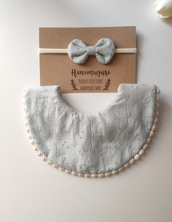 baby headband　✴︎レース刺繍（くすみブルー）　ヘアバンド　新生児・ベビー・キッズ用 2枚目の画像