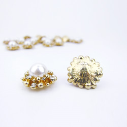 メタルカボション 20mm【Flower / Round Pearl & Bijou】3個 3枚目の画像