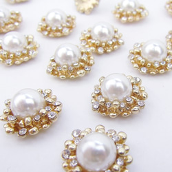 メタルカボション 20mm【Flower / Round Pearl & Bijou】3個 4枚目の画像