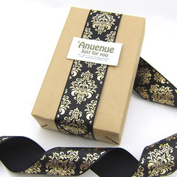 ダマスク柄サテンリボン（Gold foil /Black） 38mm ×1ｍ 1枚目の画像