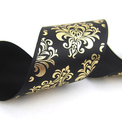 ダマスク柄サテンリボン（Gold foil /Black） 38mm ×1ｍ 3枚目の画像