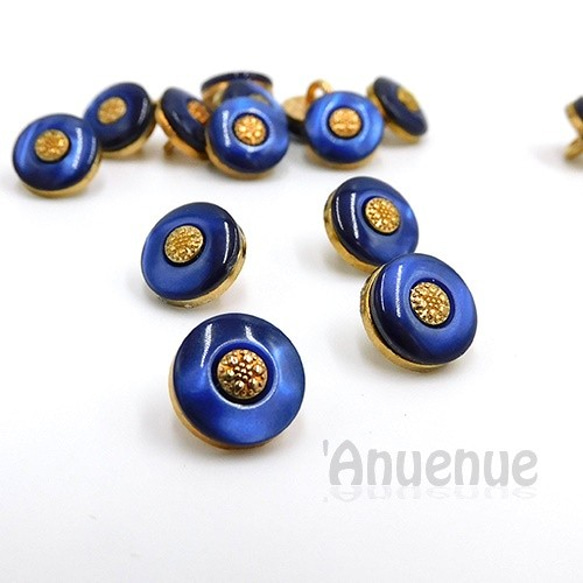 メタルミニシャンクボタン　10mm【Flower core /Blue】4個 1枚目の画像