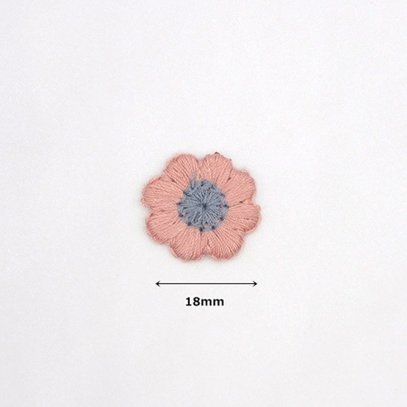 お花の刺繍パーツ18mm 【Smoky Pink / スモーキーピンク】5個 4枚目の画像
