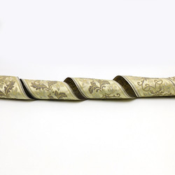 クラッシックフローラル刺繍ジャガードリボン Gold x Beige (ゴールドｘベージュ）　60mm×50cm 2枚目の画像
